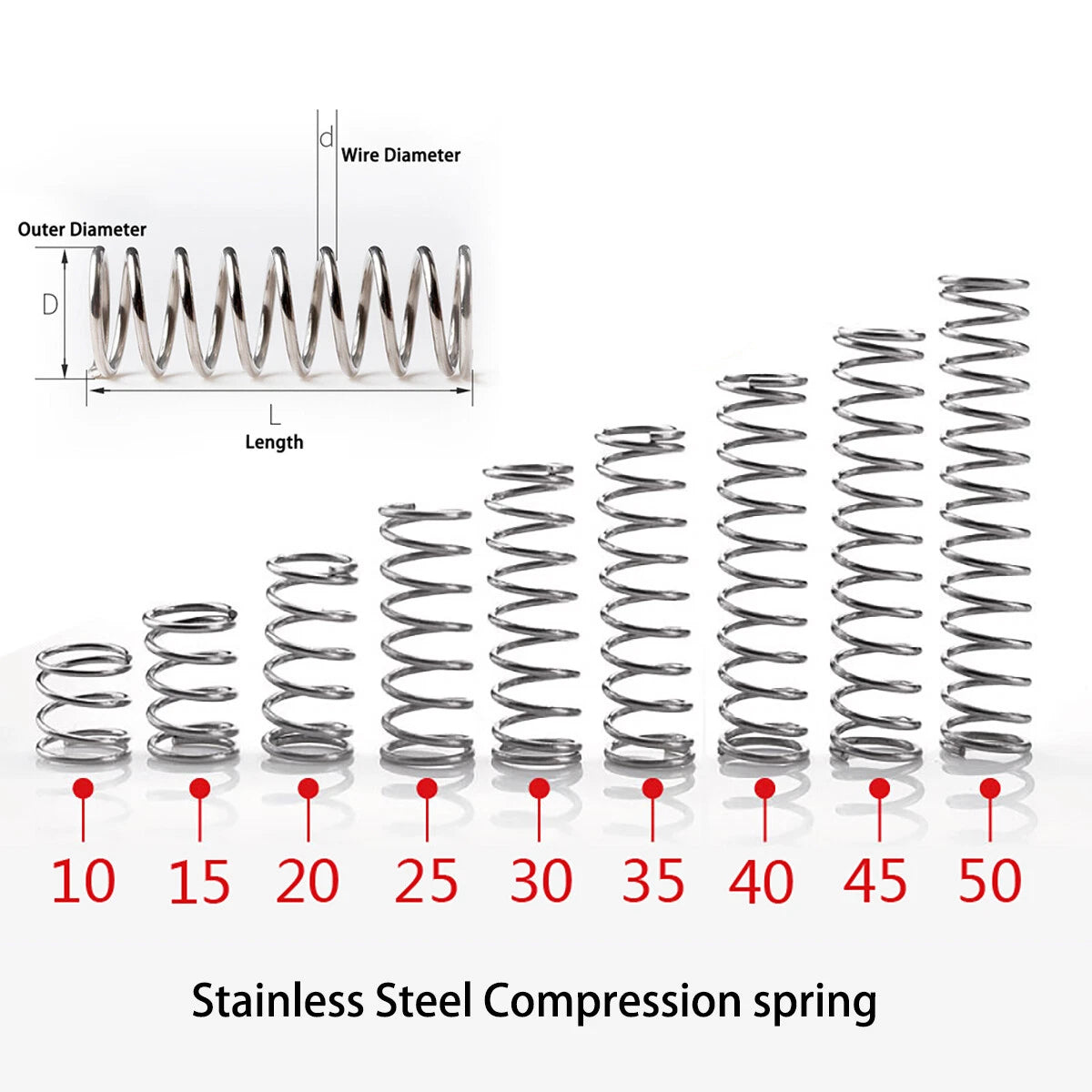 Stainless Steel Compression Springs 0.4mm Wire 5mm-50mm Long | Small DIY Springs
