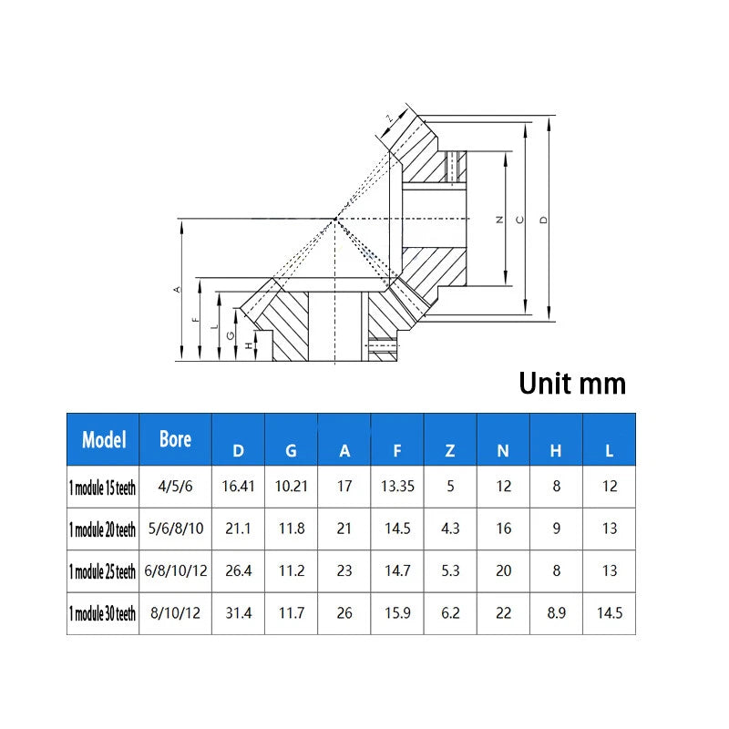 1 Mod Bevel Gear 15 - 30 Teeth Transmission Gears Bevel Teeth 90° 1:1 Aluminum