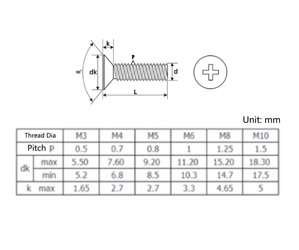 M3-M10 Aluminum Alloy Phillips Countersunk Flat Head Machine Screws | Anodized