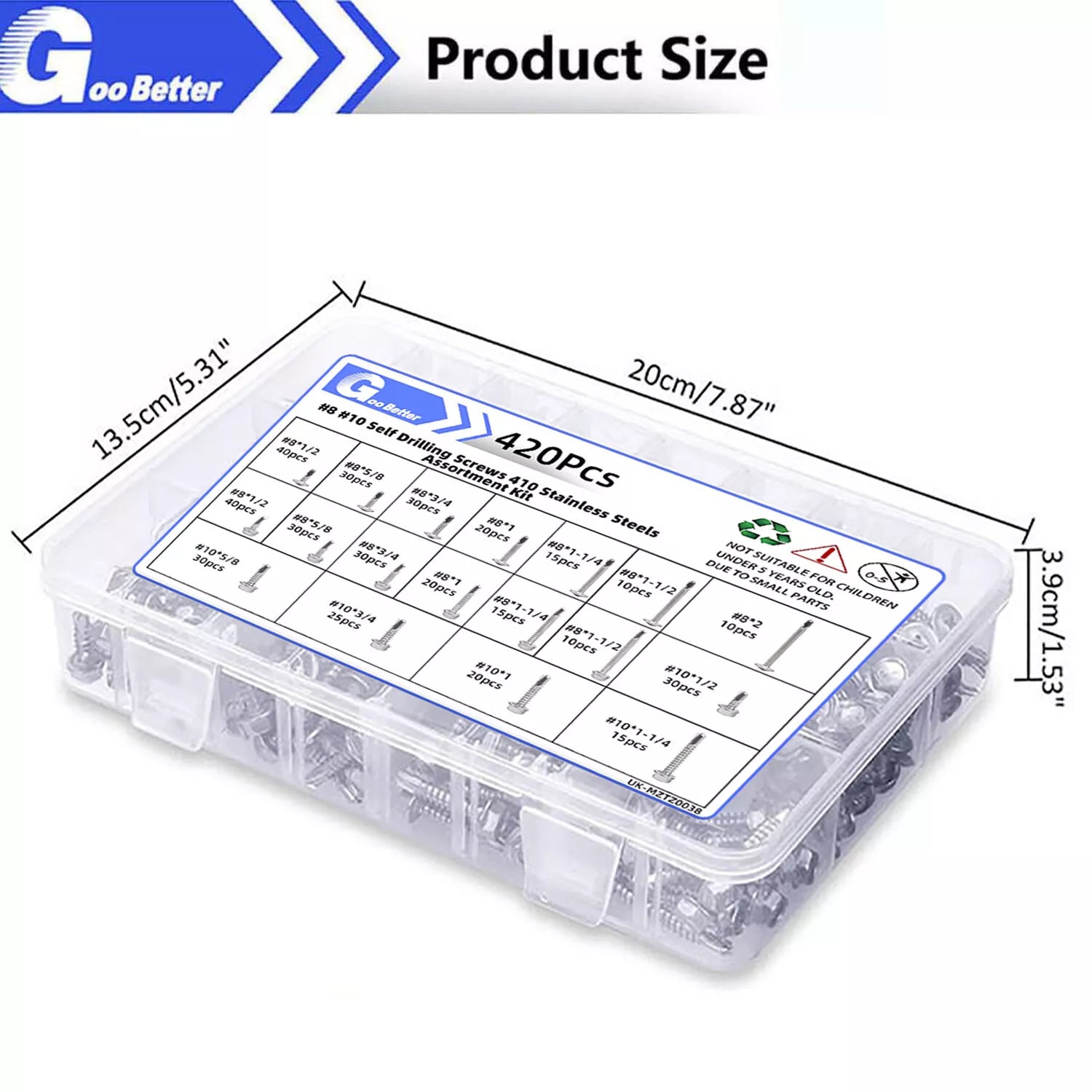 420 Pcs #8 #10 Self Drilling Screws 410 stainless steels Assortment Kit