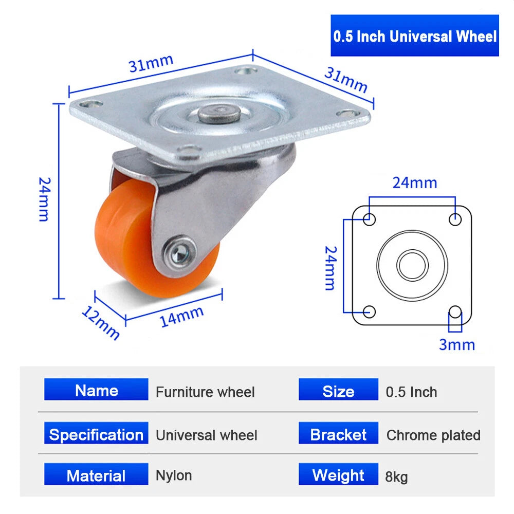 0.5/1 Inch Universal Wheel Castorsfor Small Pulley for Drawer Tray Planter Pots