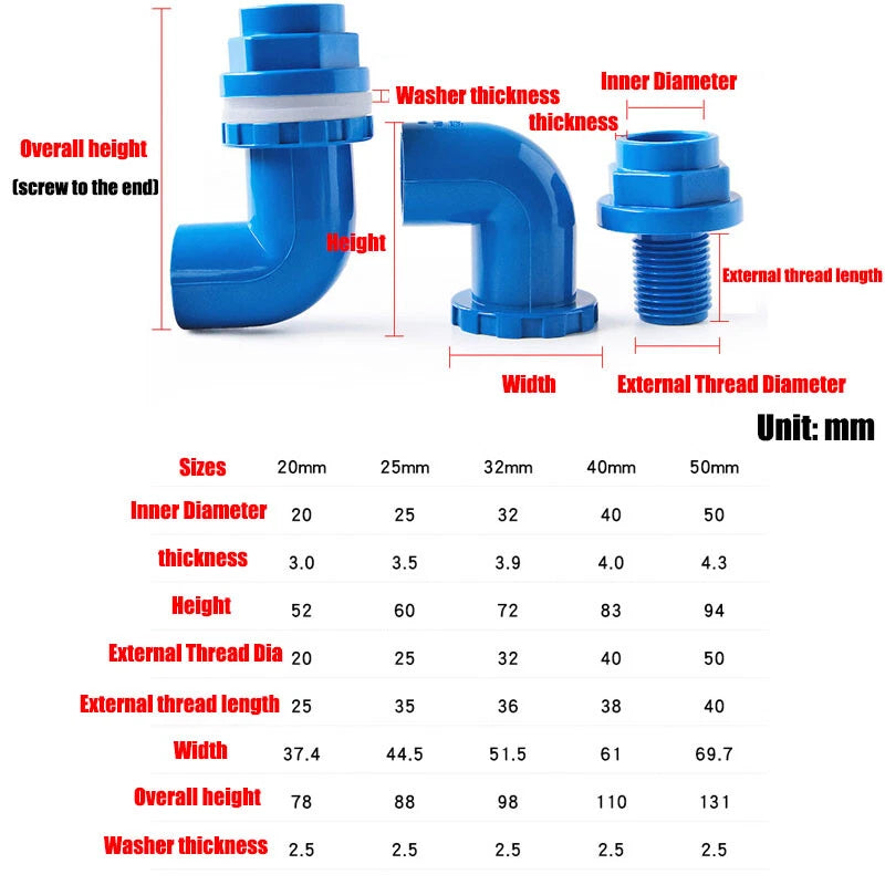 PVC Elbow 90° Pipe Fittings 20~50mm Tank Connector Bulkhead For Aquarium Grey