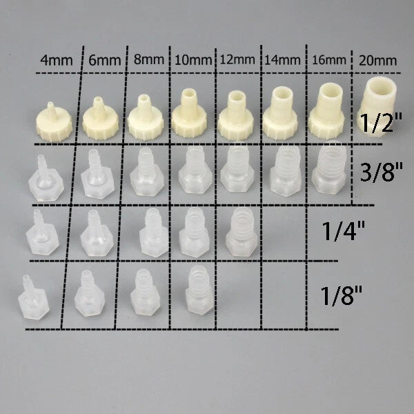 Plastic Hose Barb Fittings with 3/8" Female Thread — Straight Tube Connector