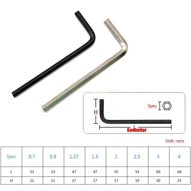 Allen Keys Hex Wrenches 0.7/0.9/1.27/1.5/2.0/2.5/3/4mm Hexagonal Spanners L-Key