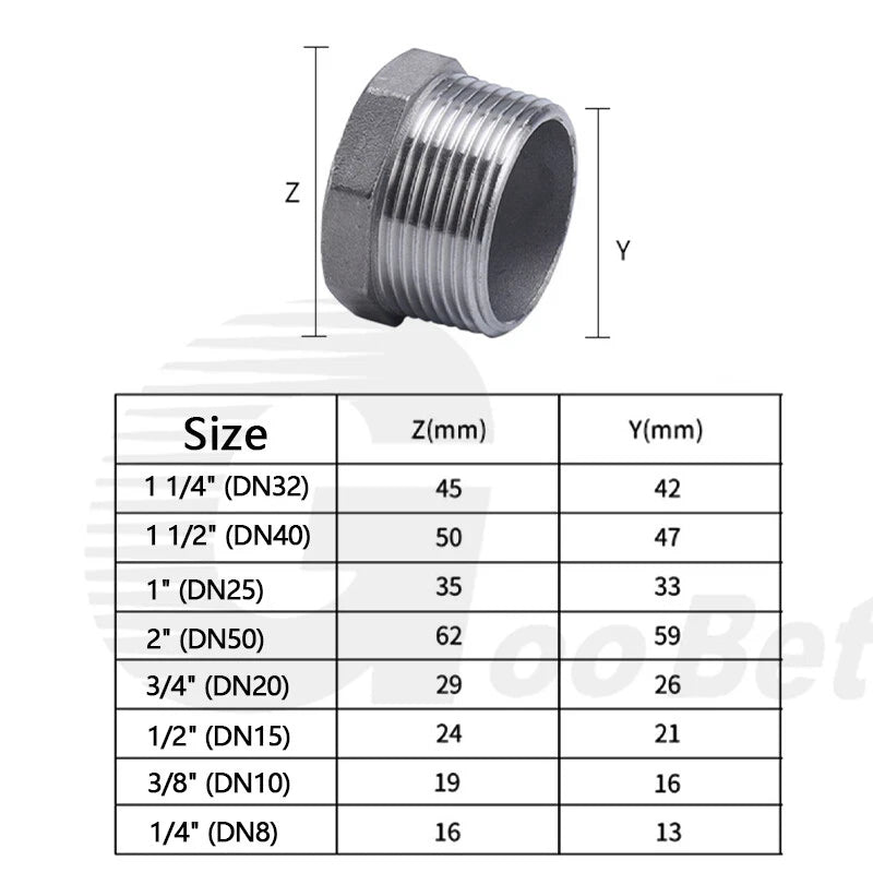 304 Stainless Steel BSP Male Thread Hex Plug — End Stopper Pipe Fitting (1/4" to 2")
