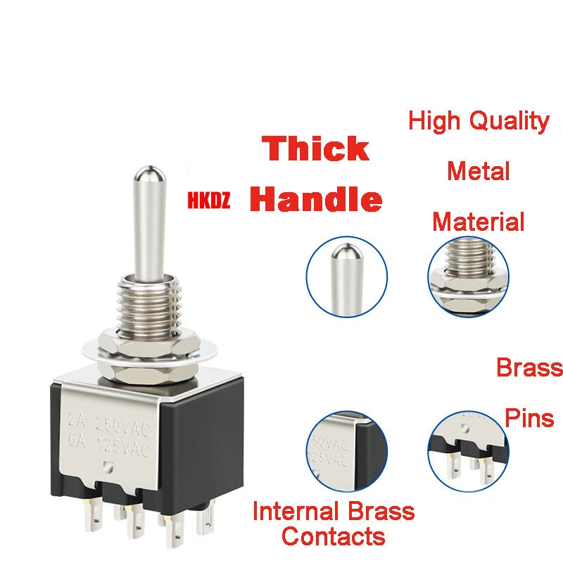 6mm Mini Toggle Switch DPDT 2/3 Position 3/6 Pin — AC 125V 250V for Boat Car DIY