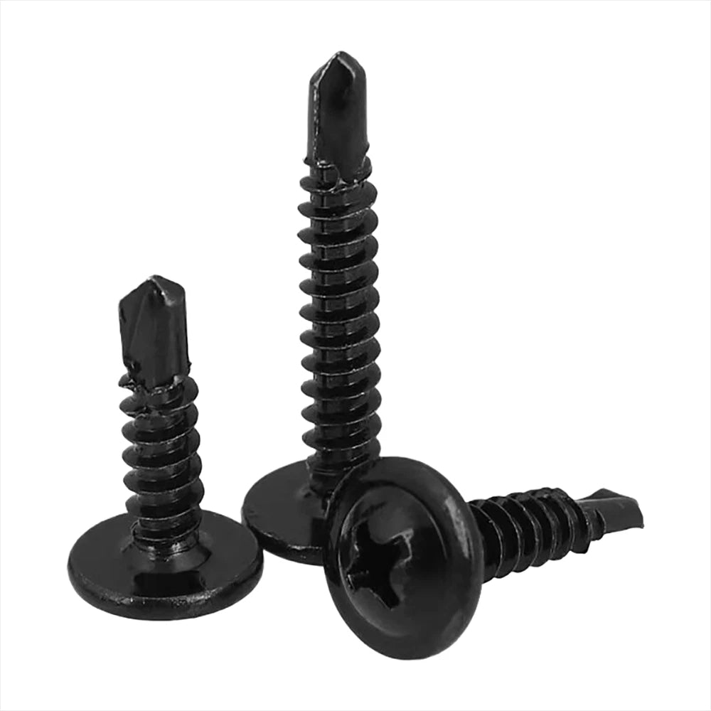 Black Self Drilling Wafer Head Screws Steel Self Tapping Screws for Metal Sheets