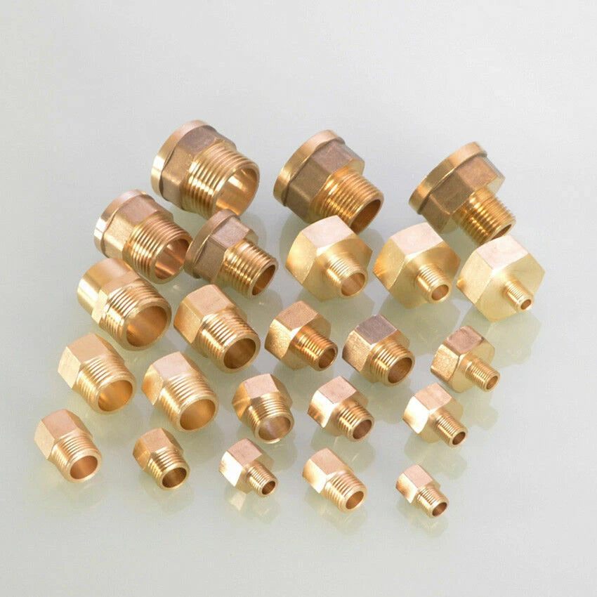 Brass Reducing Coupler — NPT Female to Male Pipe Fitting Adapter (1/8" to 1" Sizes)