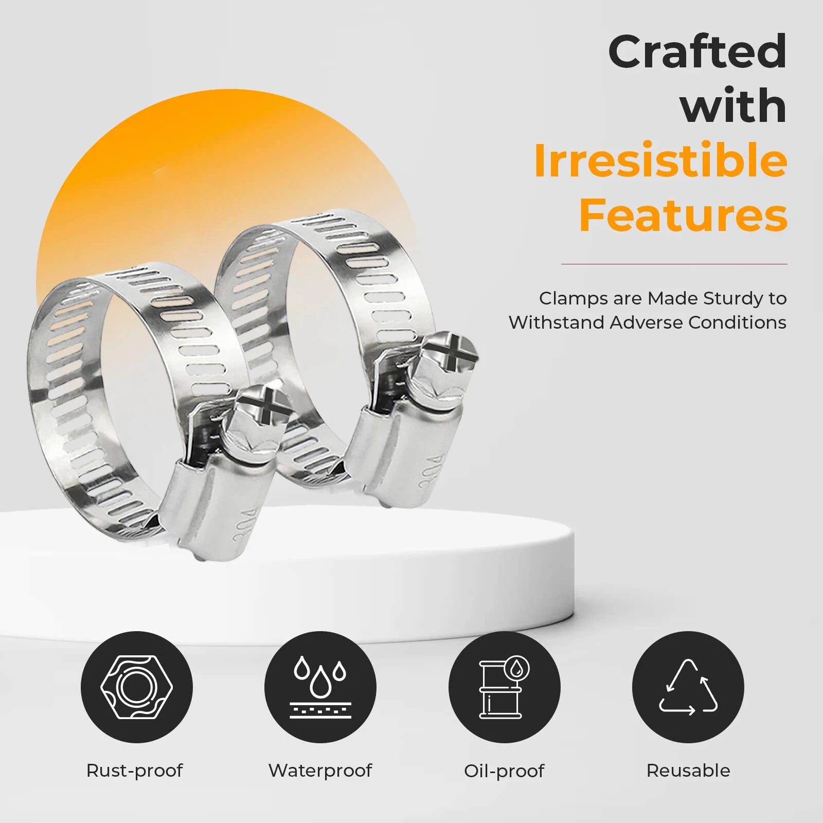 304 Hose Clips Pipe Clamps - range 6mm to 400mm - jubilee type - Phillips Screws