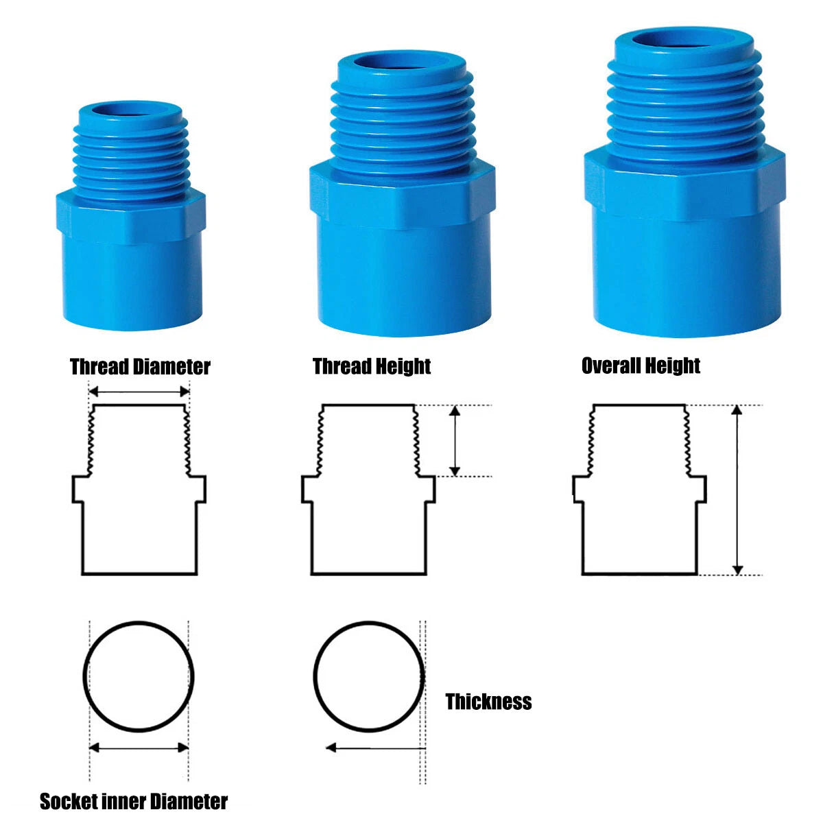 1 2" to 4" PVC Nipples Threaded Pipe Fittings Connector BSP Male Adapter Blue
