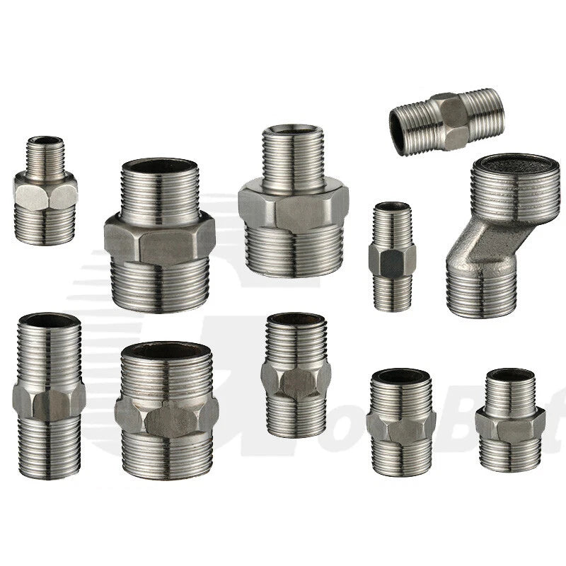 Stainless Steel Hex Nipple BSP Pipe Fitting — Male Thread Adapter 1/4" to 1-1/4"