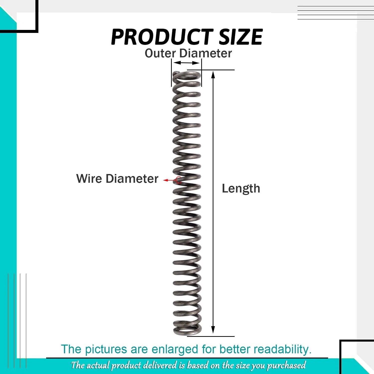 Length 300mm Compression Spring Steel 0.3mm - 3mm Wire Dia Pressure Coil Springs