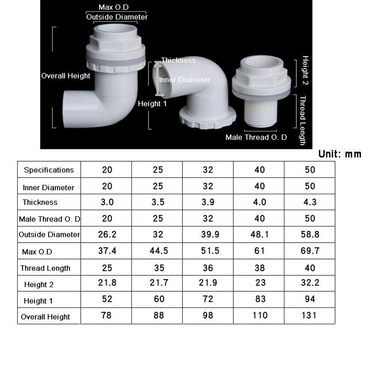 90° Elbow PVC Drain Pipe Joint Fittings 20 25 30 40 50mm for Aquarium Fish Tank