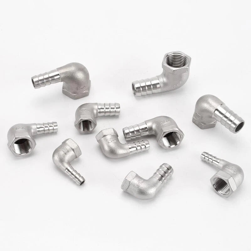 Stainless Steel Female Fitting x Barb Hose Tail End Elbow Connector 1 4" - 11 2"