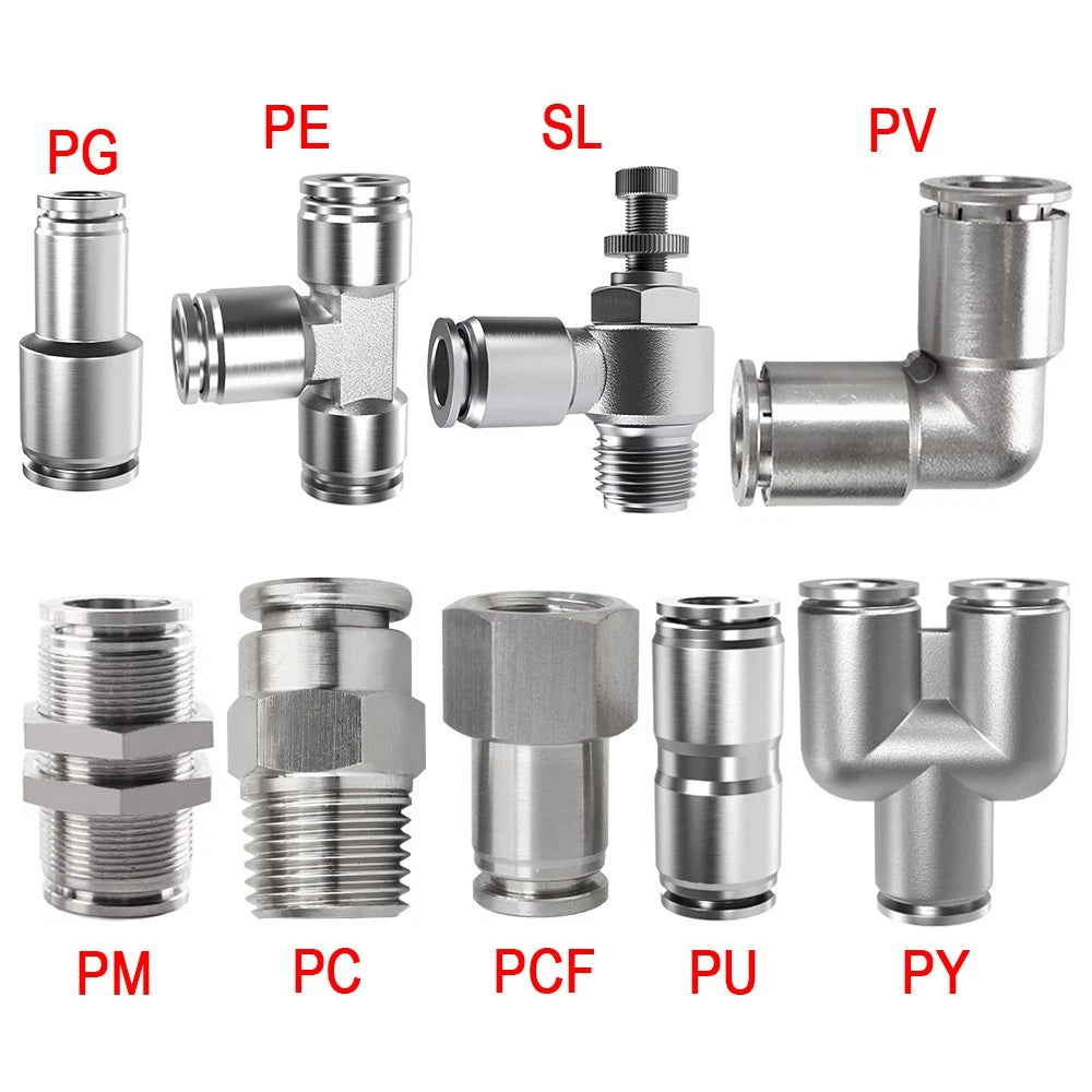 A2 Stainless Steel Pneumatic Push-in Fittings — All Types, 4–16mm