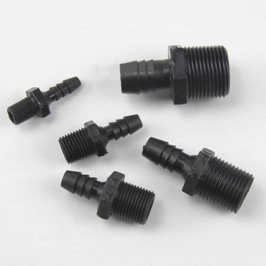 NPT Male Straight Barb Hose Connector — PE Plastic, Air & Water, 1/8" to 3/4"