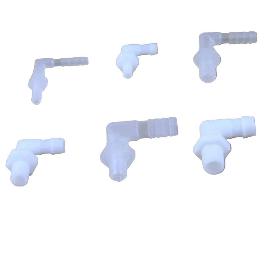 90 Degree Male Thread Barbed Elbow Hose Connector — M6 to M12 × 4mm–10mm Barb