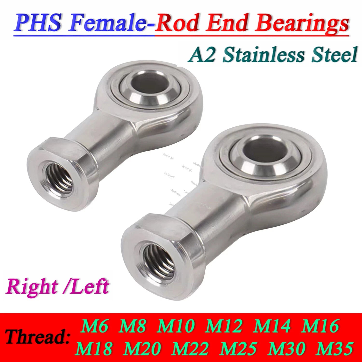 Rod End Bearings PHS Female M6-M35 Right-Left Hand Thread A2 Stainless Steel