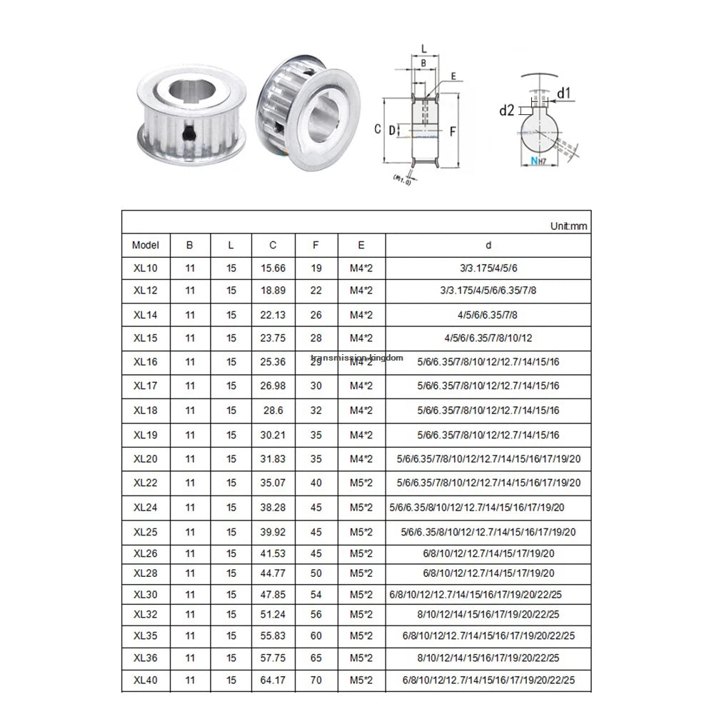 XL 10T-40T Synchronous Wheel Width 11mm Timing Belt Pulley Bore 4-20mm