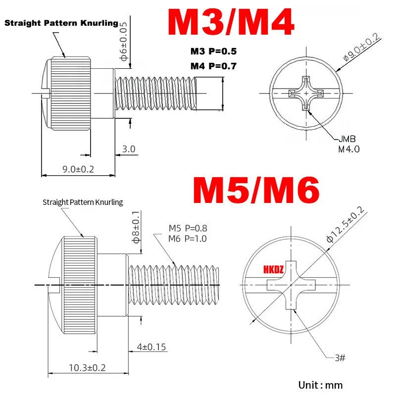 M3~M6 Phillips Carbon Steel Step Knurled Thumb Screws | Hand Grip Knob Bolts - HomeDIYer