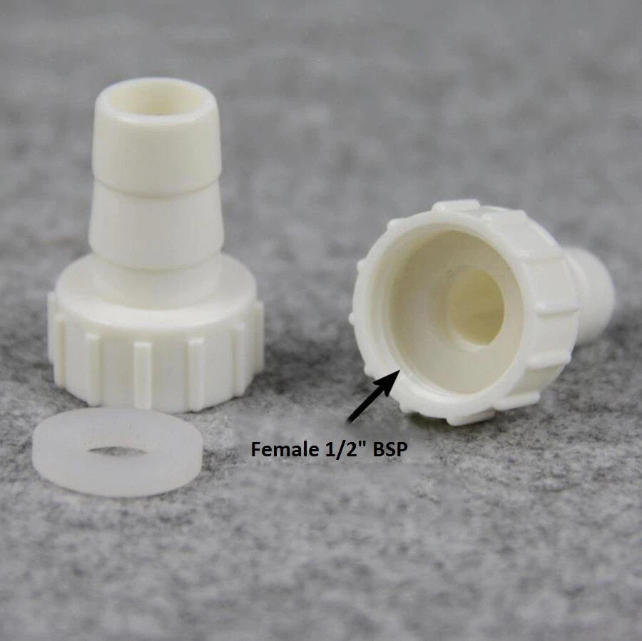 1/2" BSP Female Straight Barb Hose Connector – Plastic, 4–20mm
