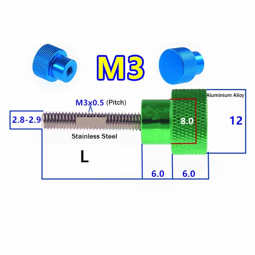 M3 Stainless Steel Knurled Thumb Screw DIN 653 — Flat Head, 5mm to 20mm - HomeDIYer