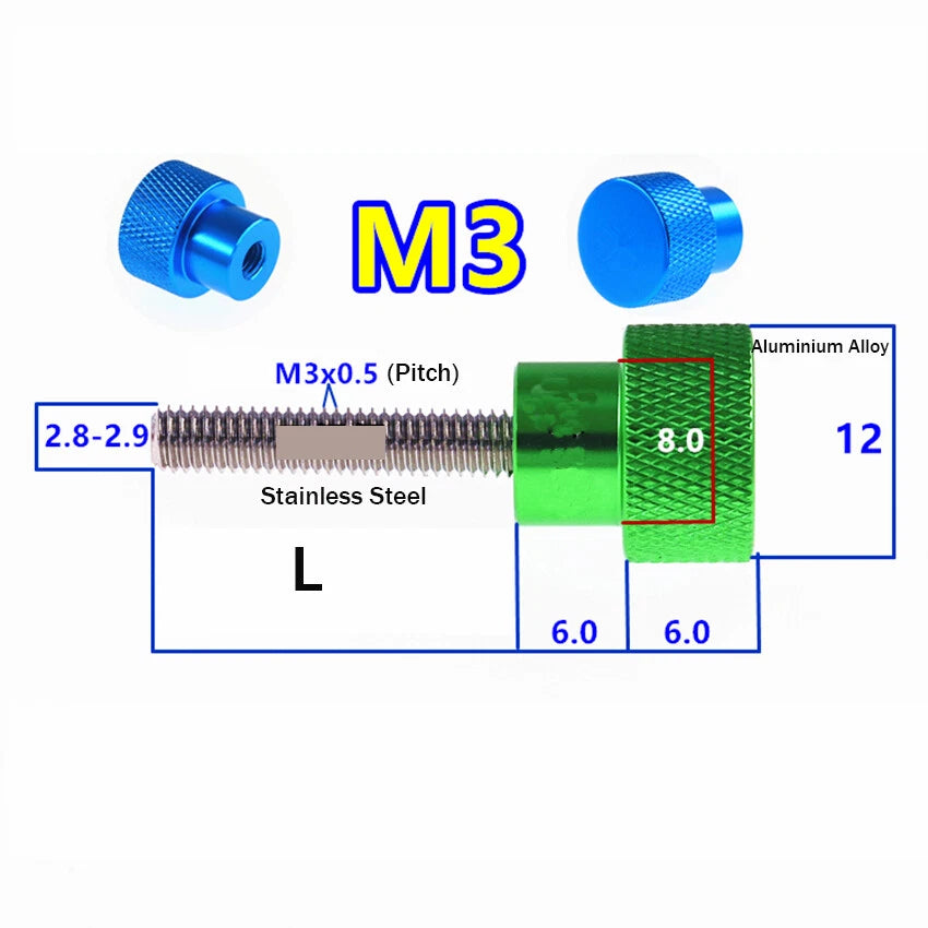 M3 Knurled Thumb Screws – Aluminium Hand Grip Shoulder Bolts, 22mm to 80mm