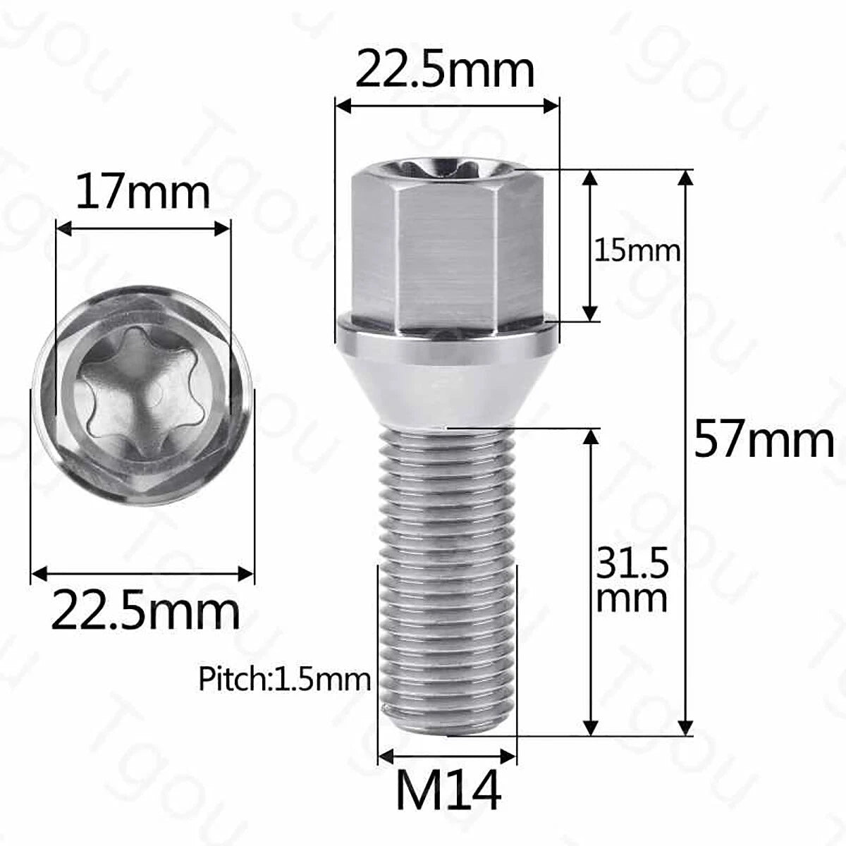 Titanium Wheel Lug Bolts M14x1.5 for BMW X Series | Grade 5 6AL - 4V Ti - HomeDIYer