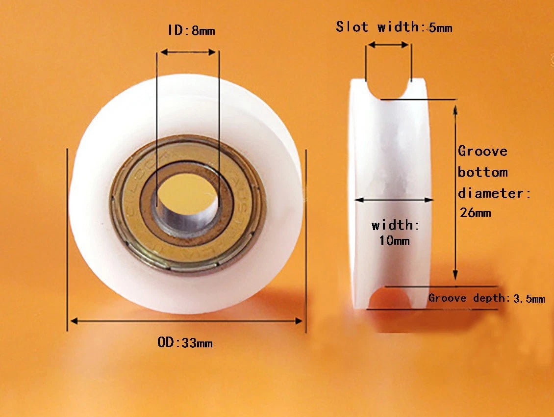 8x33x10mm U Groove Nylon Plastic Guide Pulley 608ZZ Ball Bearings Wheel