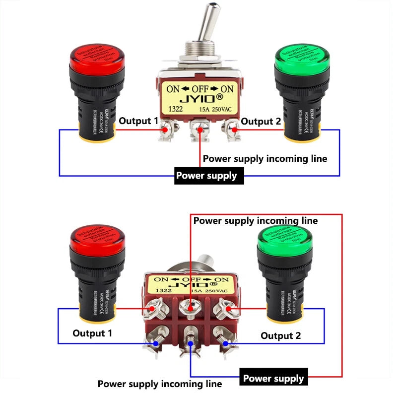 DPDT Toggle Switch On-Off-On 3 Position 6 Pin 15A 250VAC – E-TEN 1322