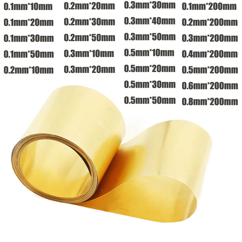 Brass Metal Thin Sheet Foil Plate Roll Thick 0.1mm-0.8mm Width 10mm-200mmX1000mm