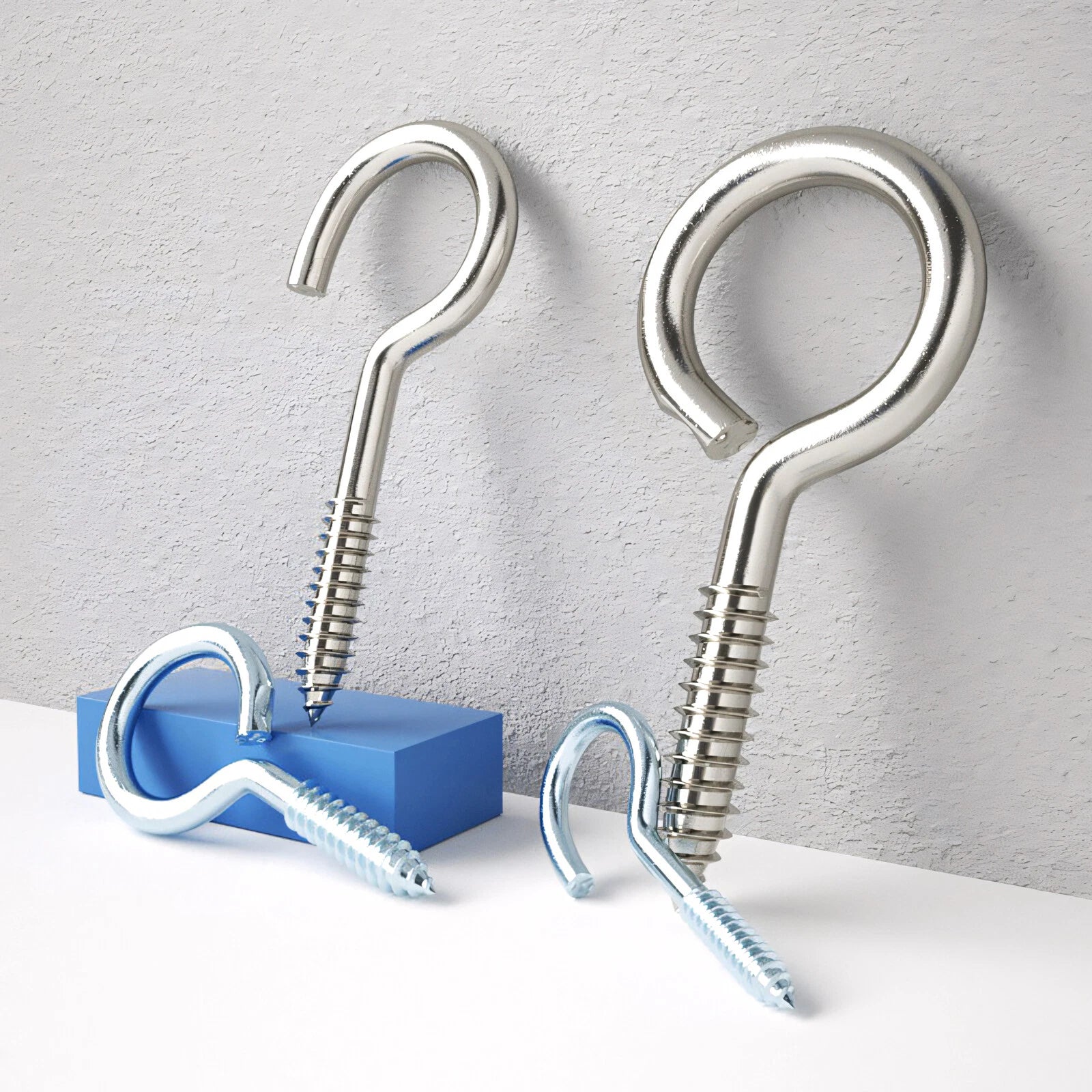 Screw-In Eye Hooks & Open Hooks — Nickel, Zinc & 304 Stainless, 16–106mm, All Sizes