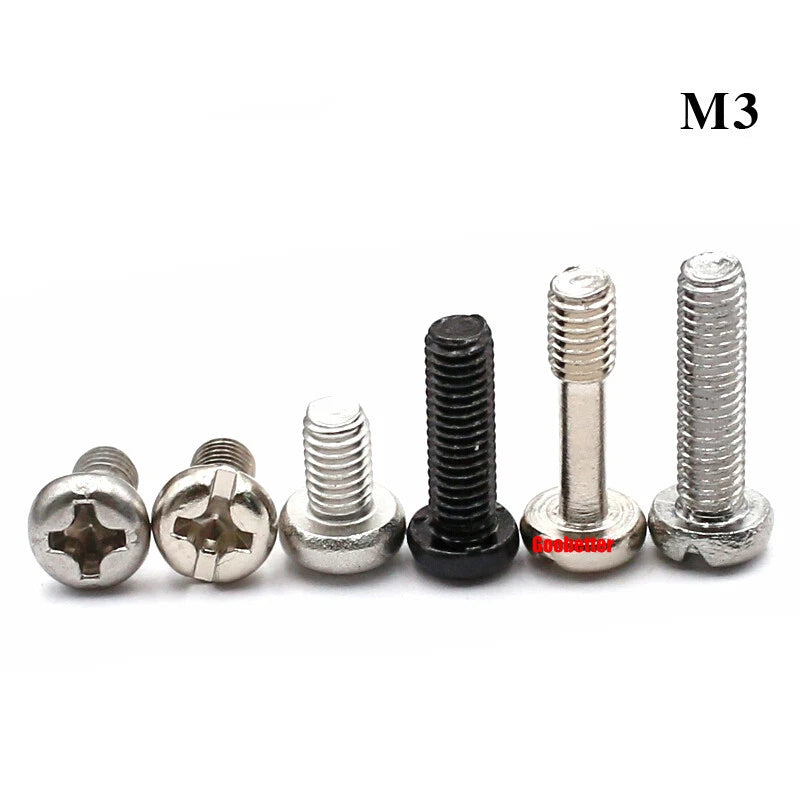 M3 Phillips Pan Head Machine Screws – 3mm to 43mm, Multiple Coatings (100–500 PCS)