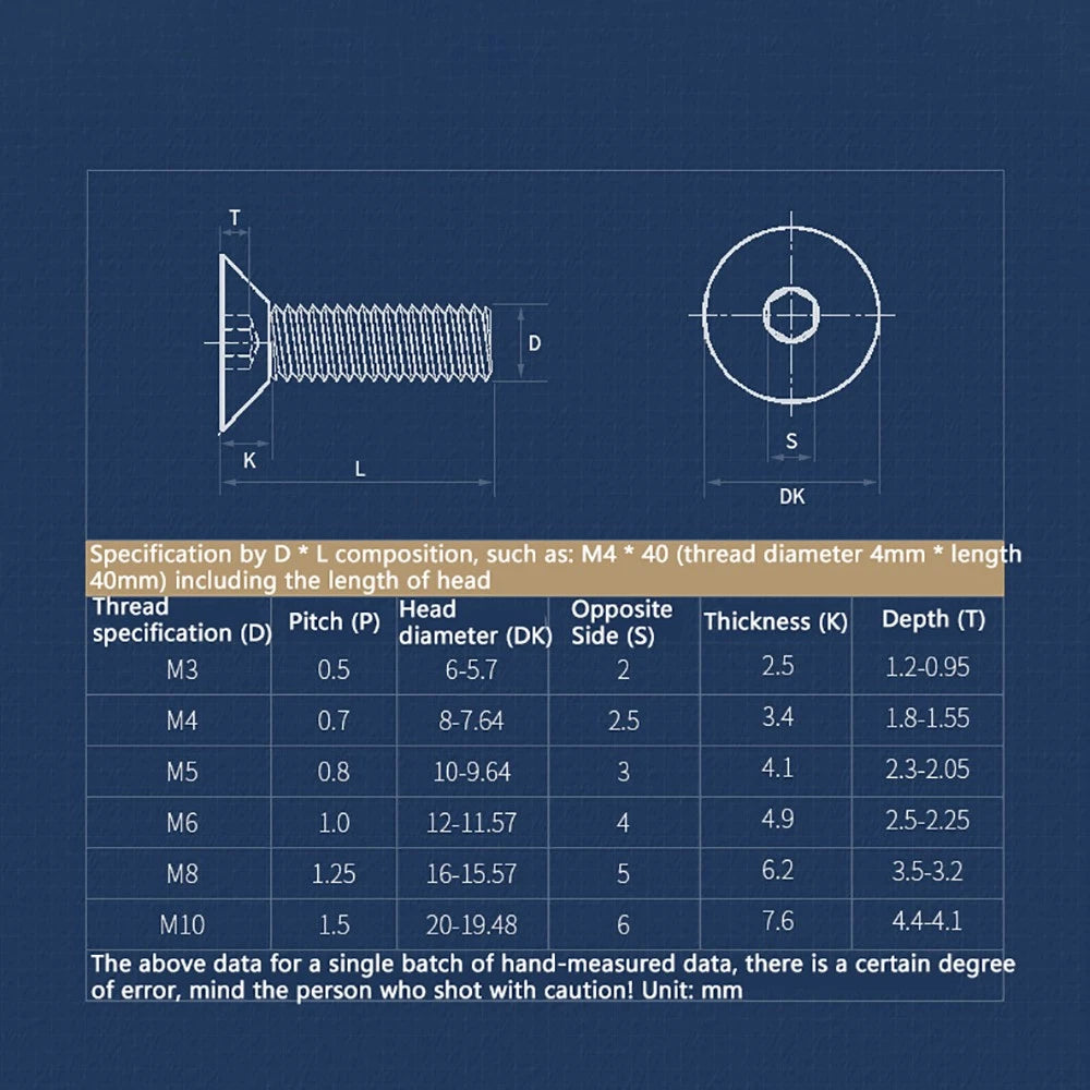 M1.6–M3 Countersunk Socket Head Screws – 12.9 Grade Carbon Steel, Flat Head, Fully Threaded (3–50mm Overall Length)