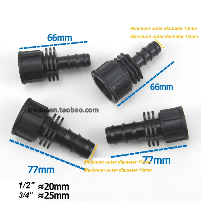 Female BSP Thread Hose Barb Straight Plastic Connector Fitting — 1/2" & 3/4" to 13mm / 16mm