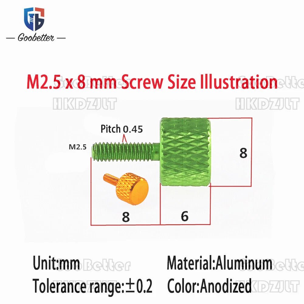 M2.5 x 8 mm Anodized Aluminum Knurled Thumb Screws – Hand Tighten Grip Bolts (10 Colors) - HomeDIYer