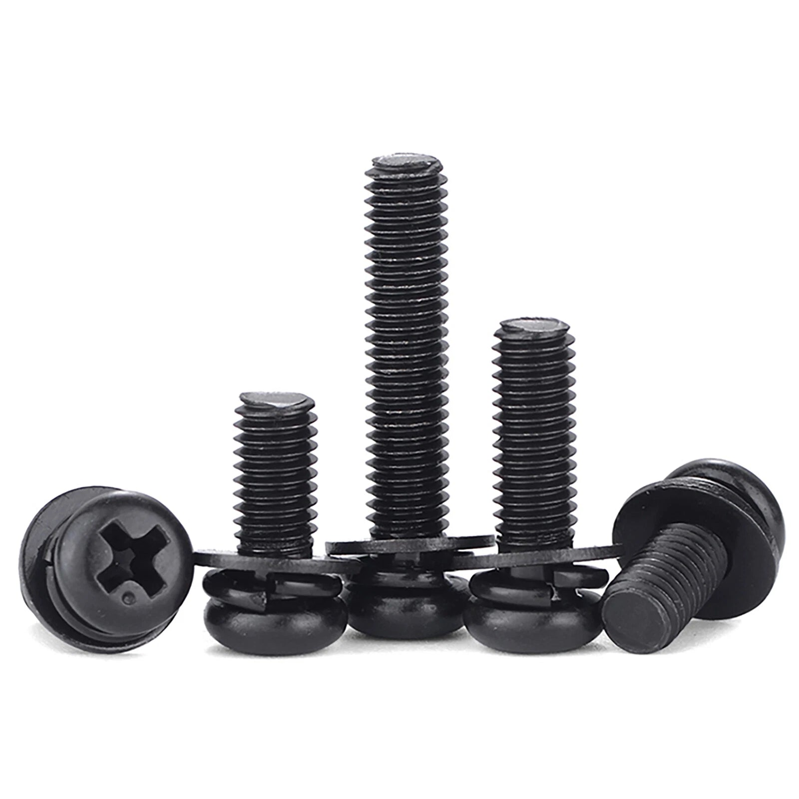 M3 M4 M5 M6 M8 Black Zinc Pan Head Machine Screws with Spring & Flat Washers