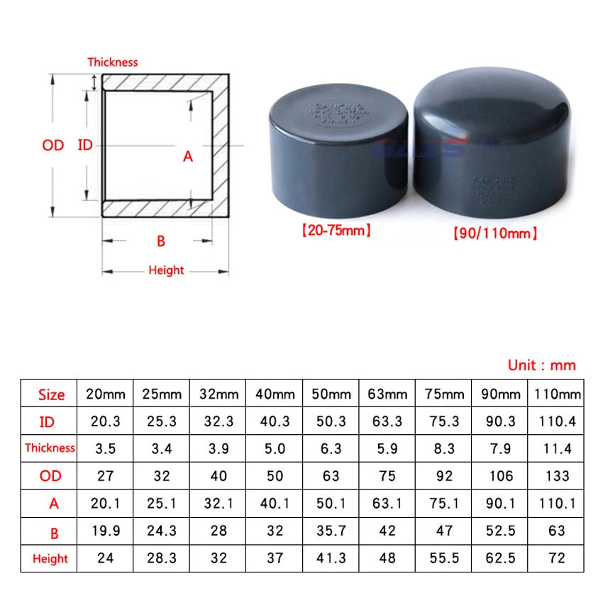 UPVC Water Supply Pipe Cap Stop End Lock Fittings I.D 20mm-100mm Solvent Weld