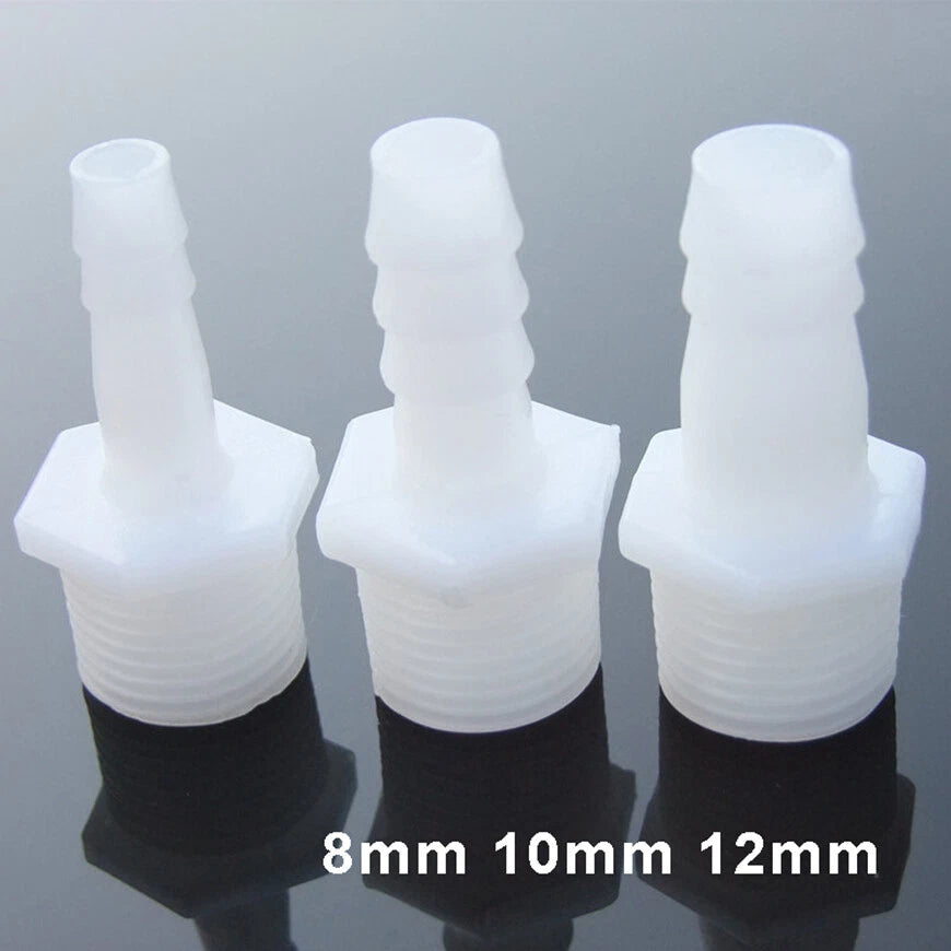 Plastic Barbed Hosetail Connector 8mm 10mm 12mm x Male G1/2" — Pond Pool Hose Adaptor