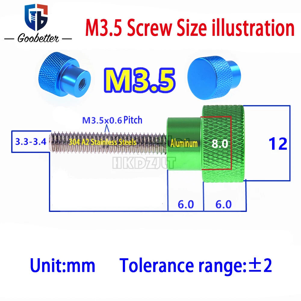 M3.5 Knurled Thumb Screws Aluminum + 304 Stainless Steel Hand Grip Knob Bolts