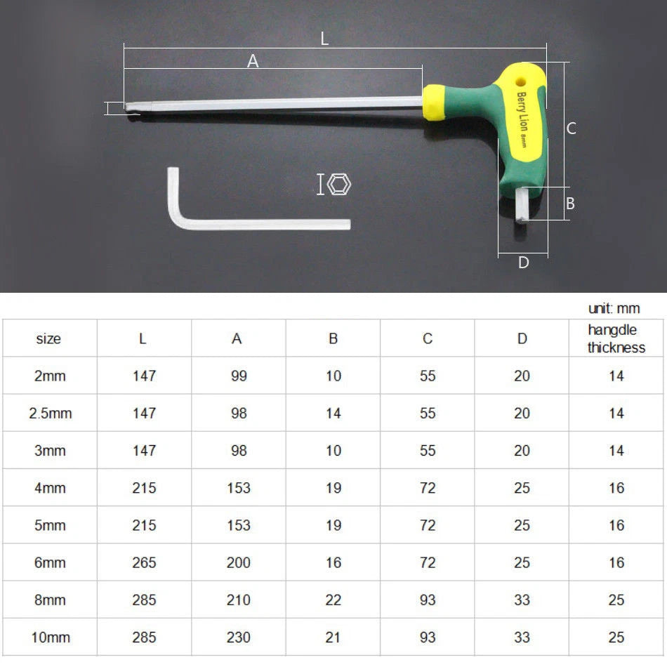 METRIC HARDEN BALL POINT END LONG REACH T HANDLE ALLEN WRENCH HEX KEY 2MM-10MM