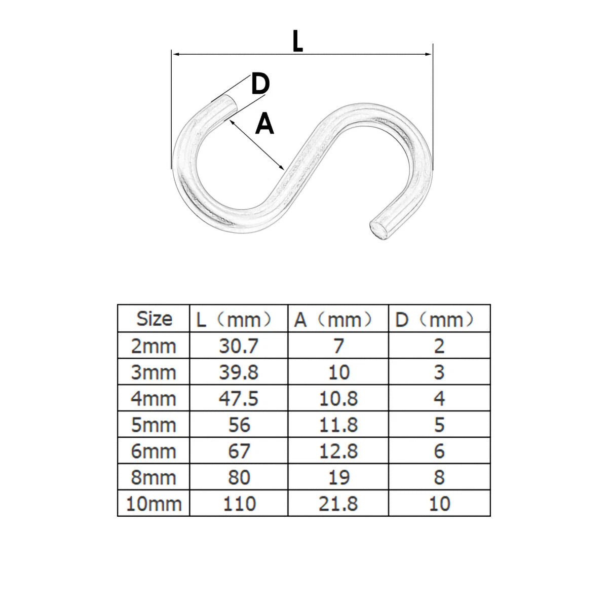 A2 Stainless S Hooks Heavy Duty Garden Tool Shed Steel Rust Proof Loop Hanger