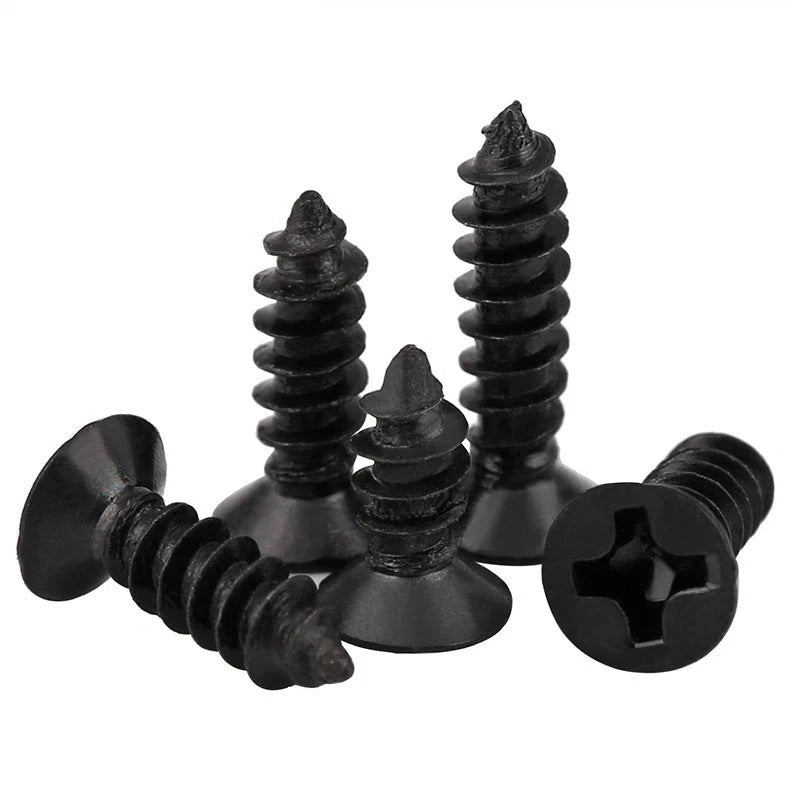 M2 M2.3 M2.6 M3 Flat Head Phillips Self Tapping Screws – Black Zinc Carbon Steel
