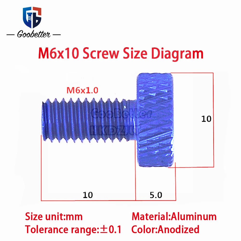Knurled Thumb Screws M6 x 10 mm Aluminum Alloy DIY Hand Tighten Grip Knob Bolts