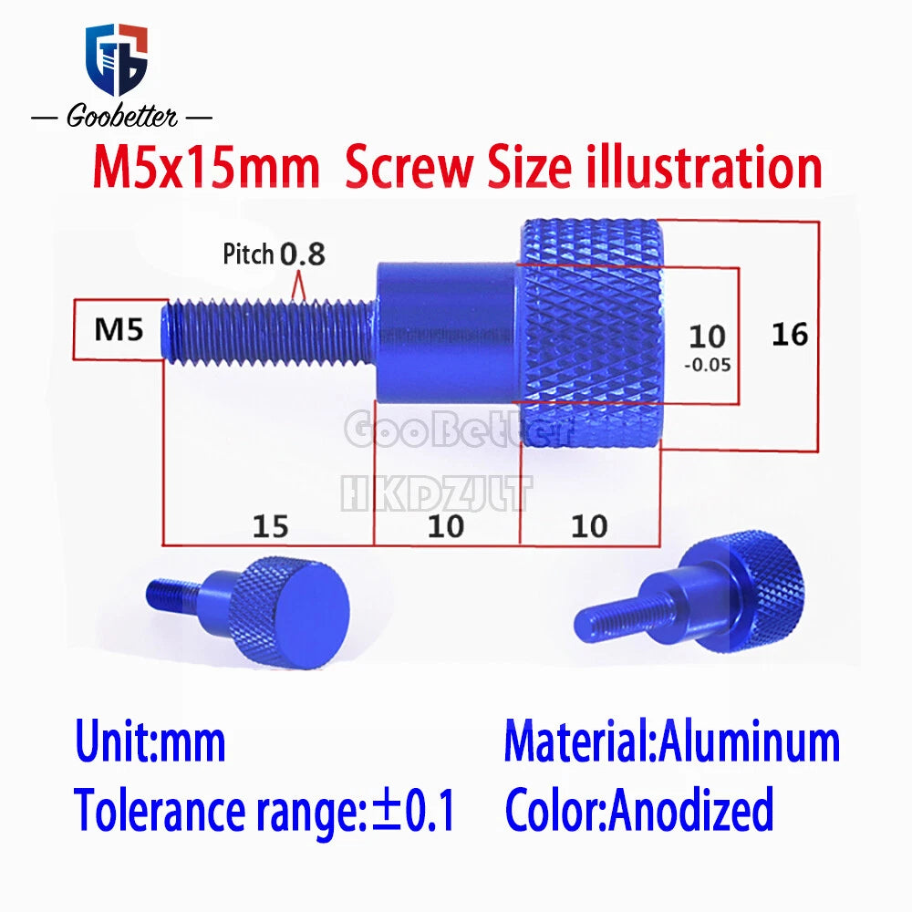 M5 x 15 mm Aluminum Knurled Thumb Screws Hand Grip Knob Bolts Pitch 0.8 mm