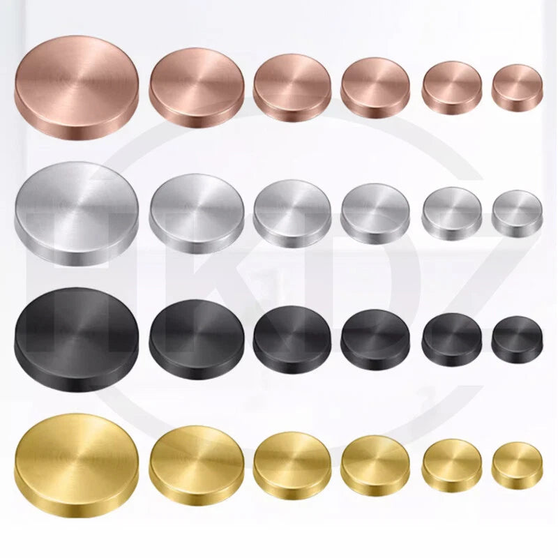 Stainless Steel Mirror Screw Cover Caps – Decorative Disc Plates for Glass, Mirrors & Furniture (16-50mm, Flat/Dome, Silver/Gold/Black/Rose Gold)