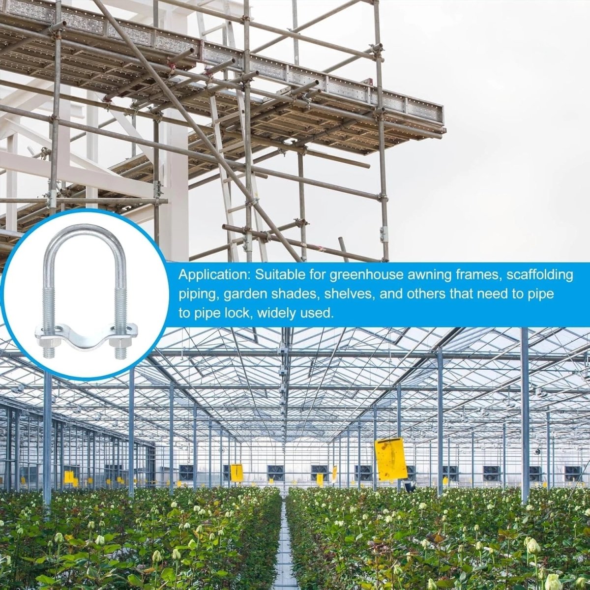 U - Bolt Pipe Clamp — Double & Single U - Shape Saddle Clamp for Greenhouse & Awning Frames - HomeDIYer