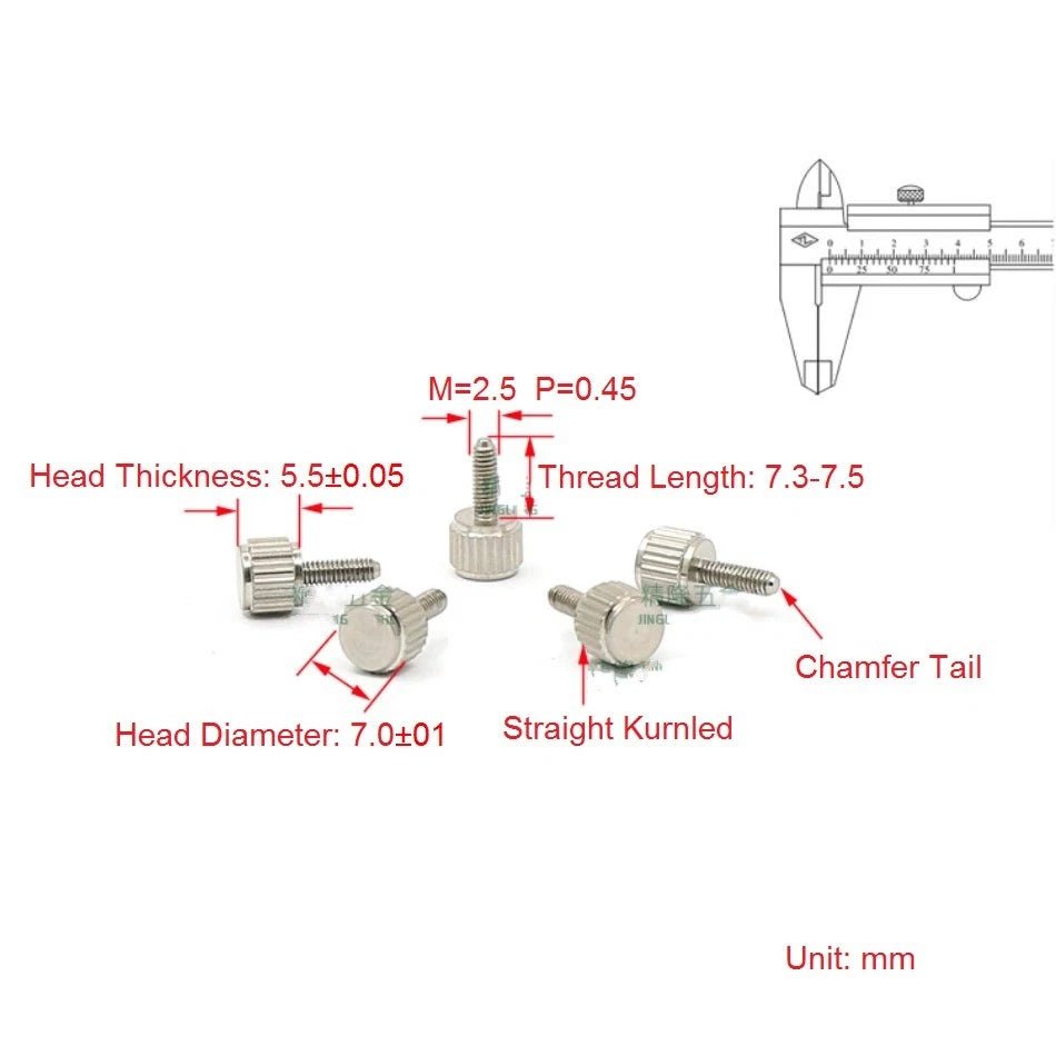 M2.5 x 7.5mm Stainless Steel Knurled Thumb Screw – Replacement Knob Bolt for Vernier Caliper - HomeDIYer
