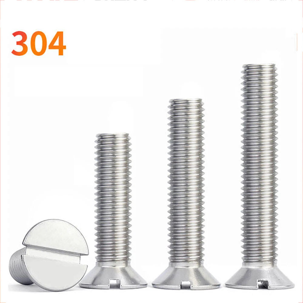 Slotted Countersunk Machine Screws – A2 Stainless Steel, M1.2 to M6, Fully Threaded