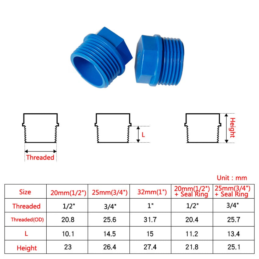 PVC 1 2" 3 4" 1" Male Threaded Water Supply Pipe Cap Stop End Lock Fittings